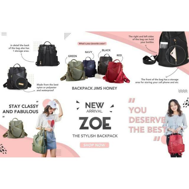 Zoe bag, jimshoney, ransel jimshoney, Jh zoe bag, ransel kekinian, bagpack, backpack