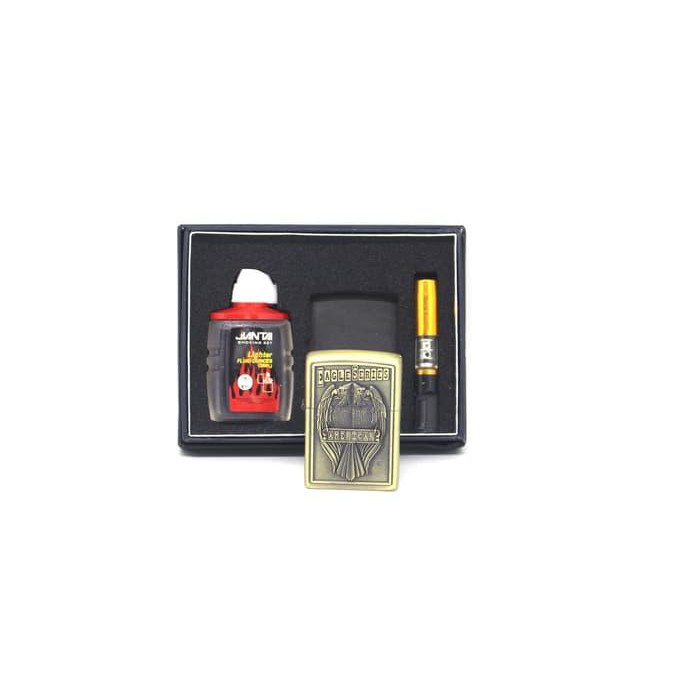 BISA COD - Paket Hemat Mancis Murah Korek Api Zippo Gold Classic Army Free Minyak Plus Pipa - Random