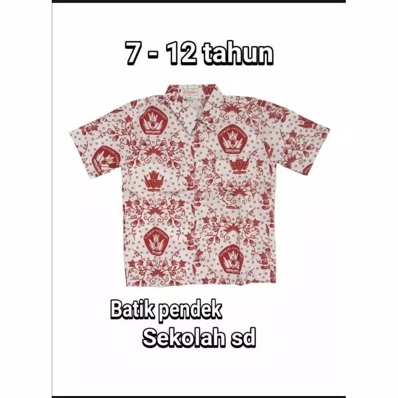 BAJU BATIK ANAK SEKOLAH SD BATIK MERAH LENGAN PENDEK KELAS 1-6 SD