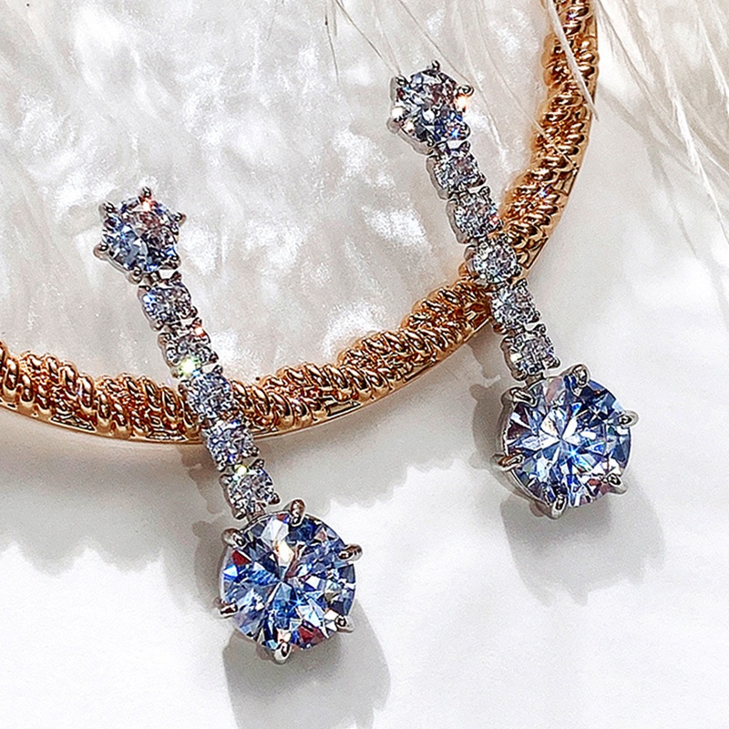 Fancyqube Anting Juntai Cubic Zirconia Aaa Warna Silver Untuk Wanita