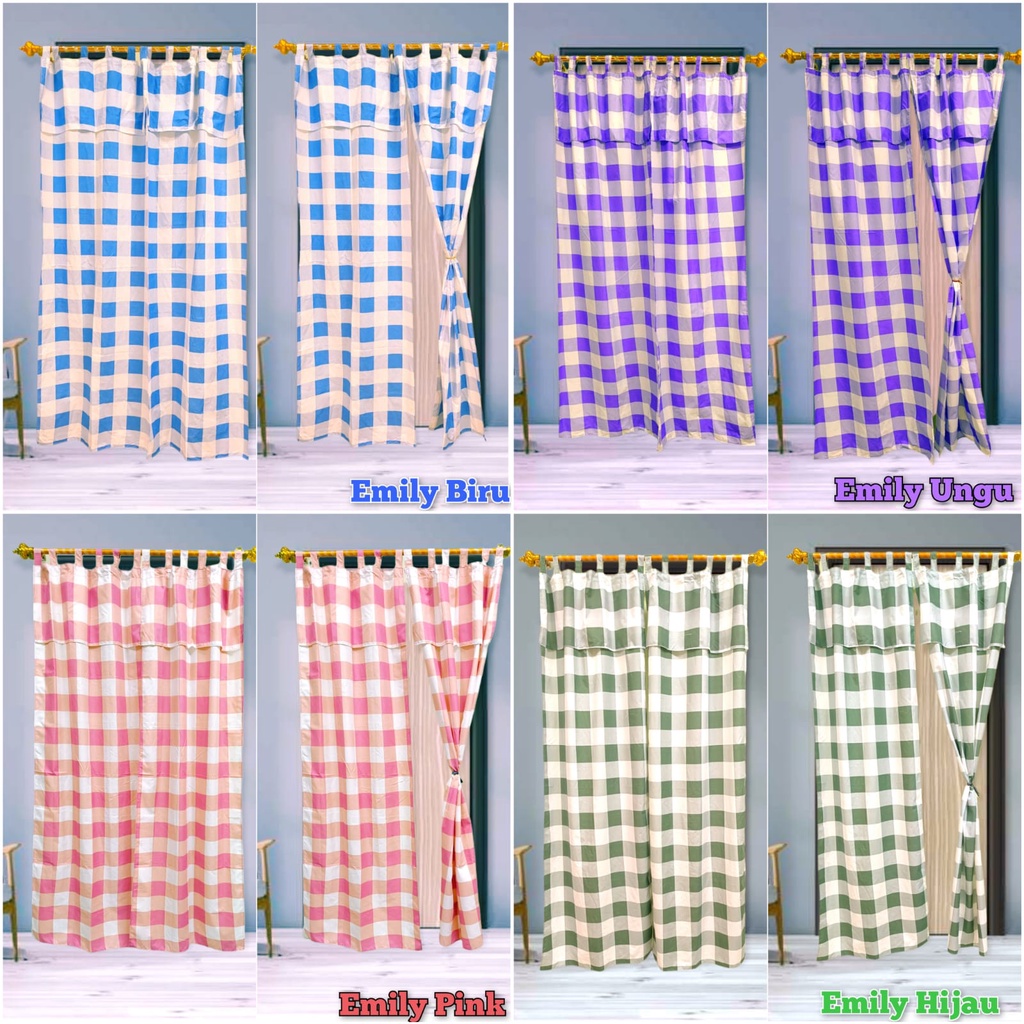 Gorden Pintu Bahan Katun Motif Kotak-Kotak Aesthetic