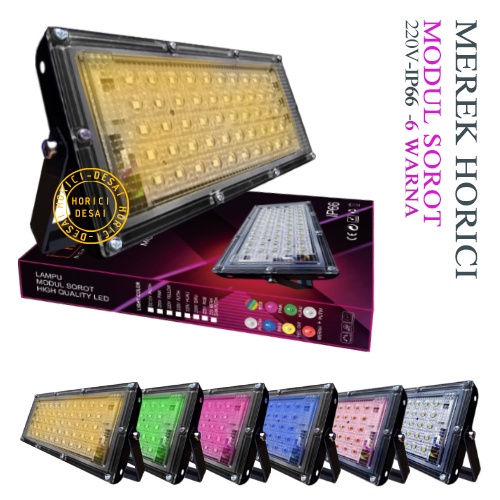 MEREK HORICI ASLI 50 WATT 220V LAMPU SOROT PANEL LED FLOODLIGHT 50W AC 220V PJU Barang Murah+kualitas bagus Tersedia dalam 6 warna