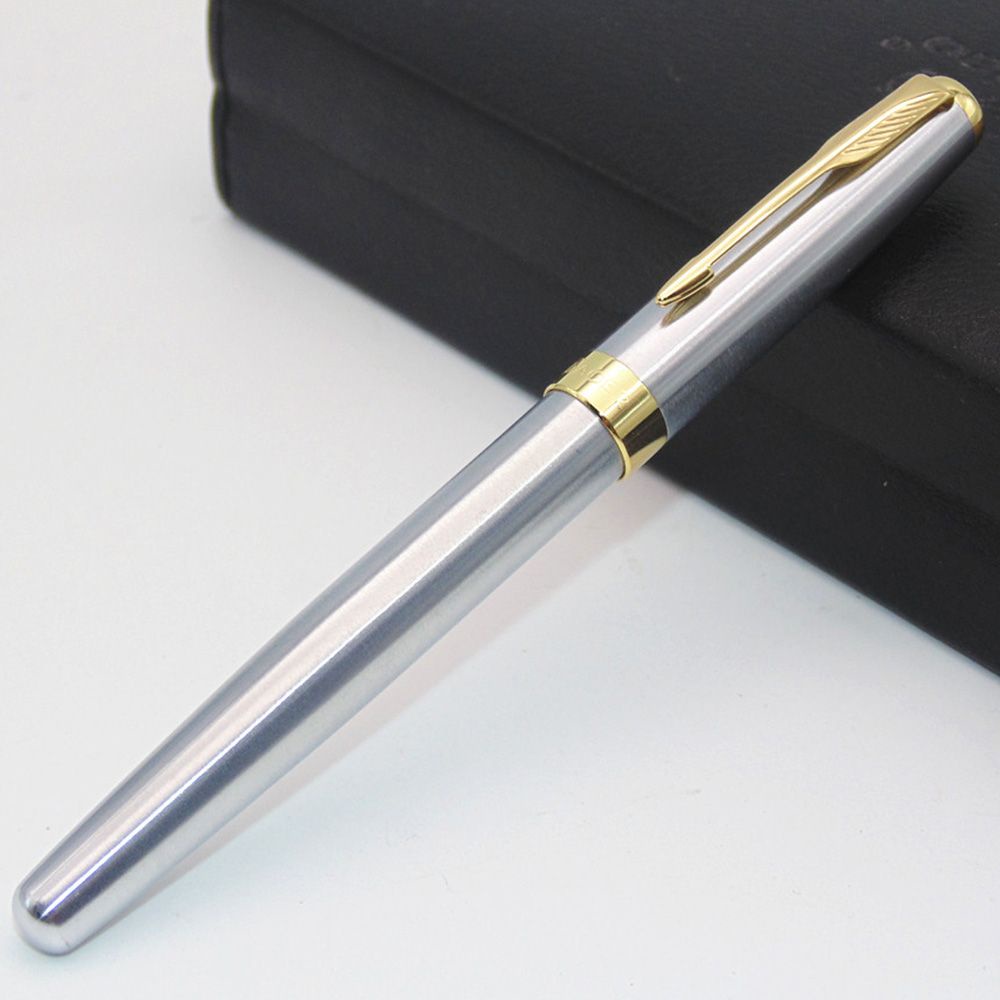 ELEGANT Classic Fountain Pen Medium Trim M Writing Supplies Silver Stainless Steel Business Golden Nib/Multicolor