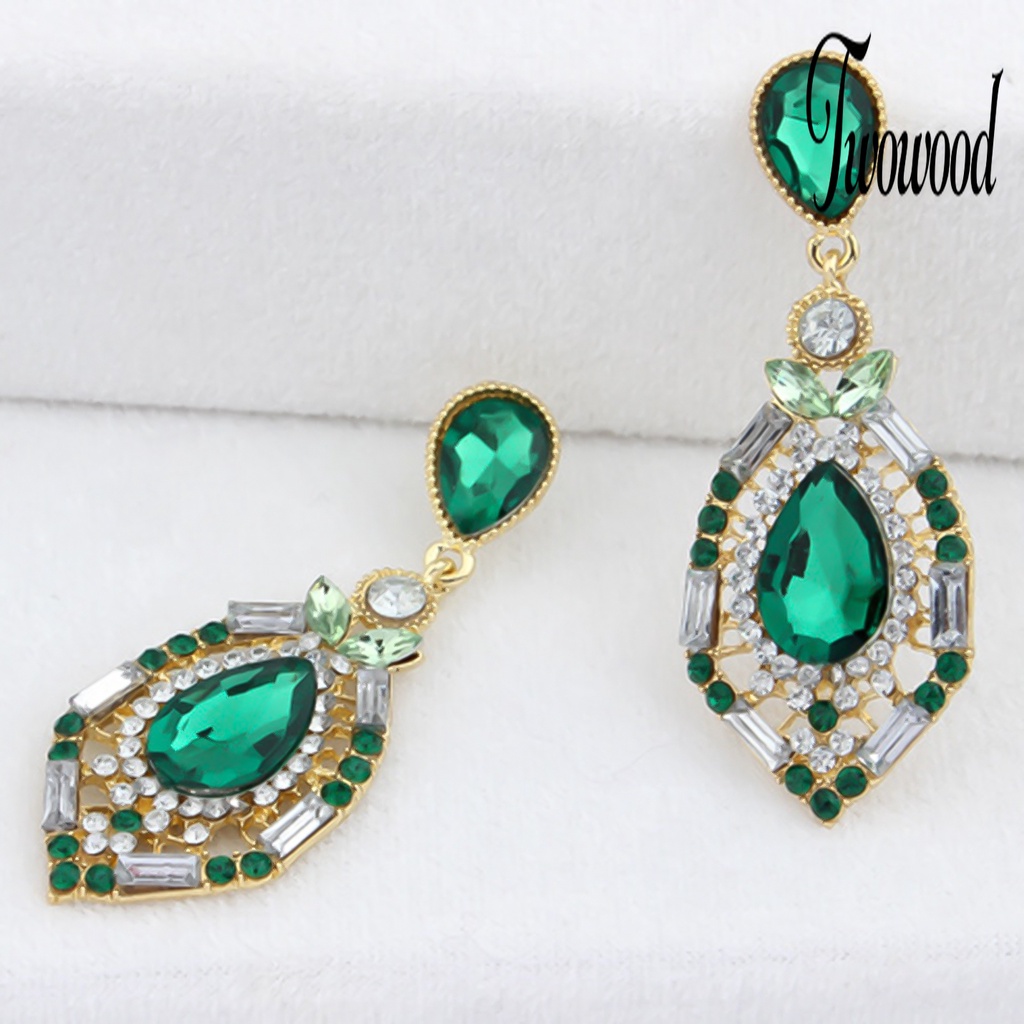 Anting Juntai Bentuk Teardrop Bahan Zinc Alloy Aksen Berlian Imitasi Untuk Wanita