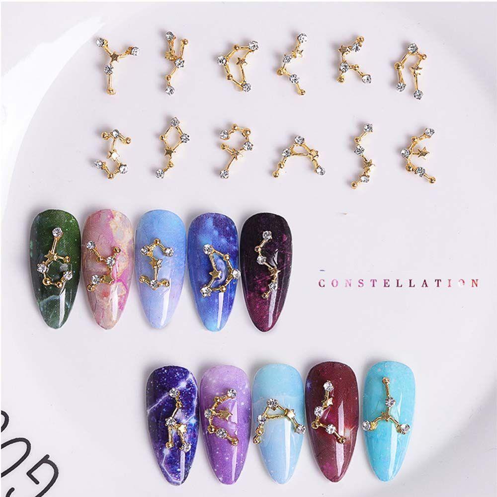 Agustina 3D Dekorasi Kuku Emas Fashion 12rasi Bintang Strass Batu Manikur Aksesoris Alloy Hiasan Kuku