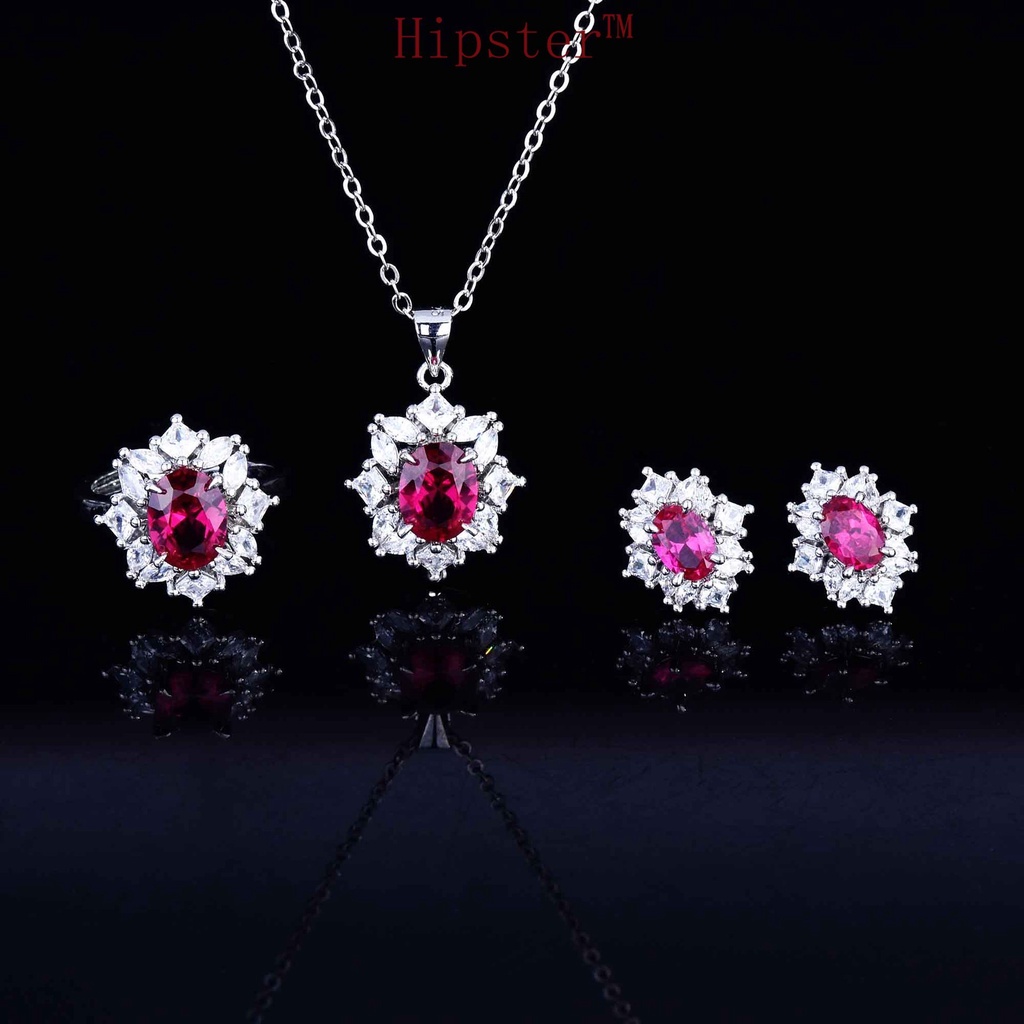 Luxury Colored Gems Set Gao Ding Jewelry Jade Open Rings Ear Studs Pendant Jewelry Necklace