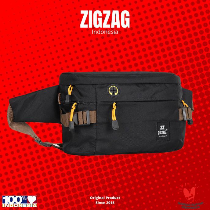 Hemat Tas Waistbag Pria Zigzag Arthur - Tas Pinggang Pria Wanita - Black Limited