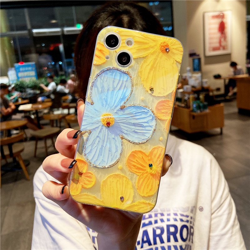 Soft Case Tpu Motif Lukisan Bunga Untuk Iphone 13 Pro Max 12 11 Pro Max X Xs Max Xr 7 8 Plus