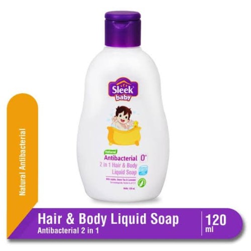 SLEEK BABY Antibacterial 2 in 1 Hair &amp; Body LIQUID SOAP Botol 120 ml &amp; 250 ml - Tidak Pedih di Mata - 0m+