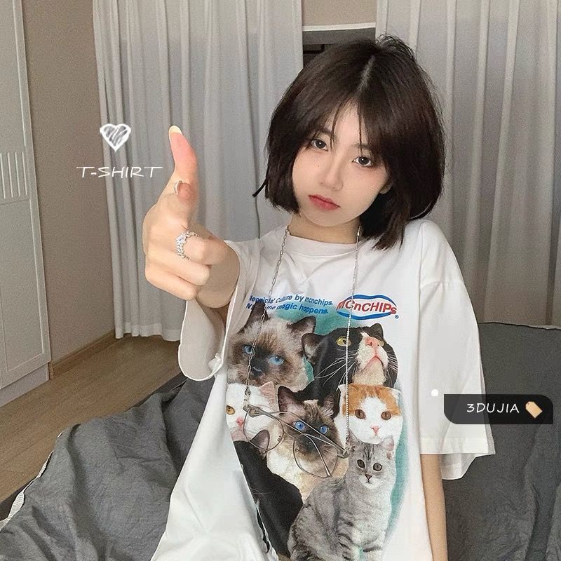 Red Fashion Wanita Lengan Pendek T-Shirt Versi Korea Baru Gaya Port Siswa Lengan Pendek Gaya Harajuku Atas