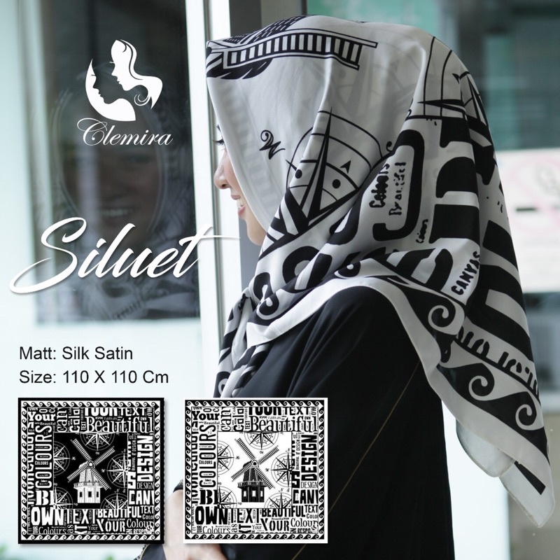 Hijab Segi Empat Motif Hitam Putih / JILBAB SEGIEMPAT SILK POLYCOTTON-1