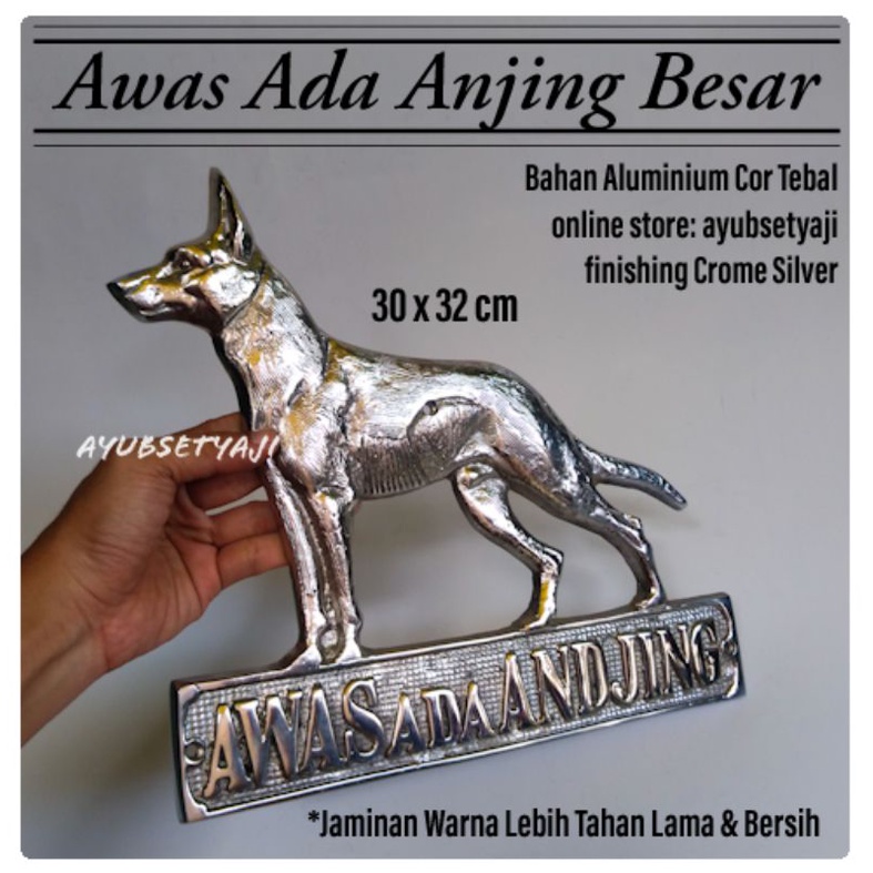 aksesoris Kandang Anjing CHROME STAINLIST SILVER antik Awas Ada anjing Besar galak Hiasan Rumah Awas