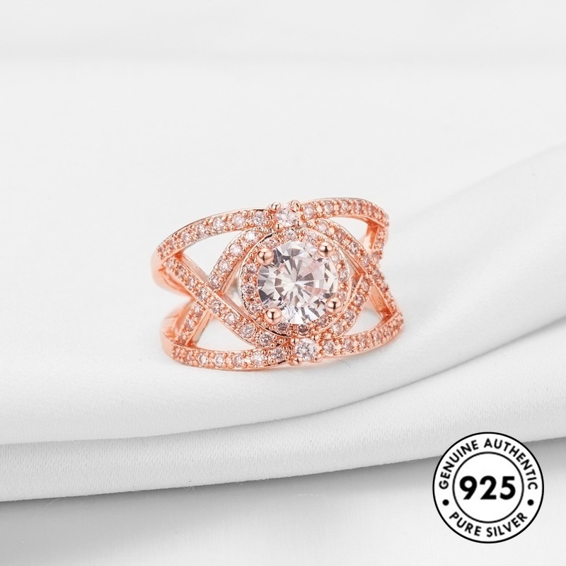 Cincin Berlian Mewah Bahan 925 Sterling Silver Warna Rose Gold