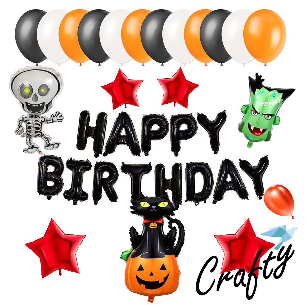 [PAKET] BIRTHDAY Set SIMPLE SPOOKY ORANGE BLACK Dekorasi Backdrop Ulangtahun