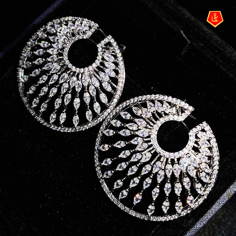 [Ready Stock] Luxury Silver round Large Earrings Micro-Inlaid Full Diamond