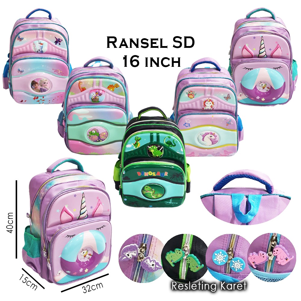 PREMIUM* TAS RANSEL ANAK PEREMPUAN DAN LAKI LAKI SEKOLAH SD Gambar Kuda Pony DINO DINOSOURUS GLOSSY / EMBOS TIMBUL 3Resleting IMPORT ( ODET DINO DINOSOURUS MITE KUMO OSH GLITER 16&quot; )