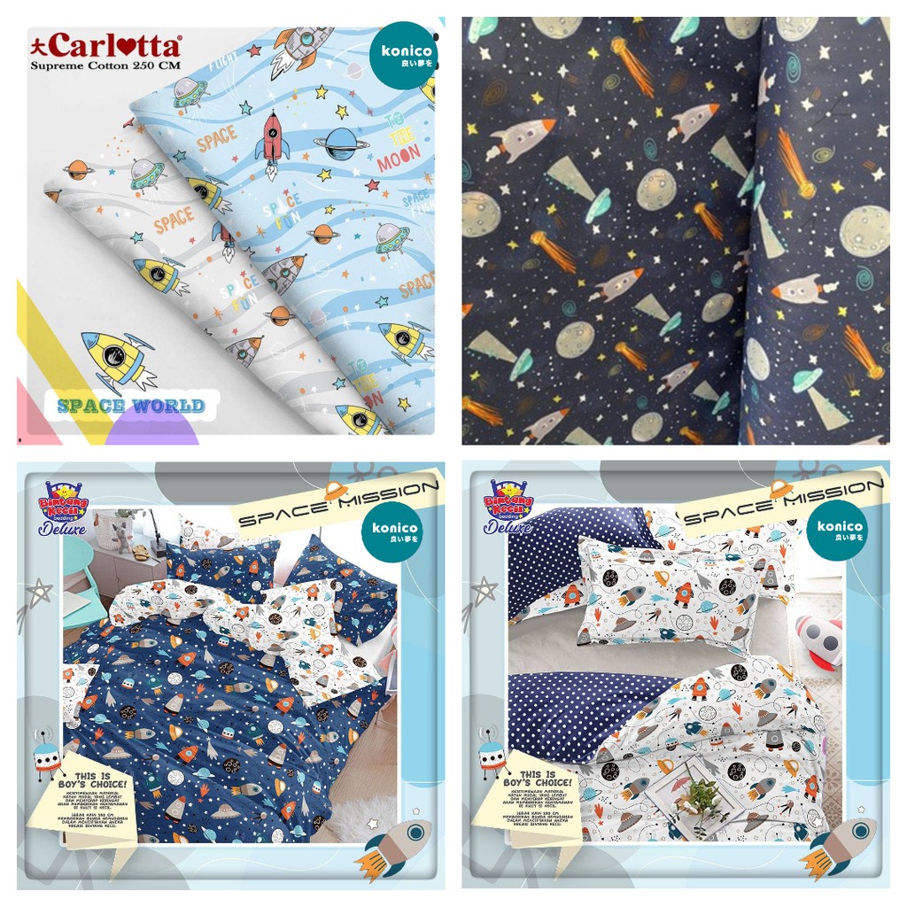 KONICO kain Katun sprei motif Karakter ROKET  APOLLO Anak Star Grow Murah Catra (kain meteran)