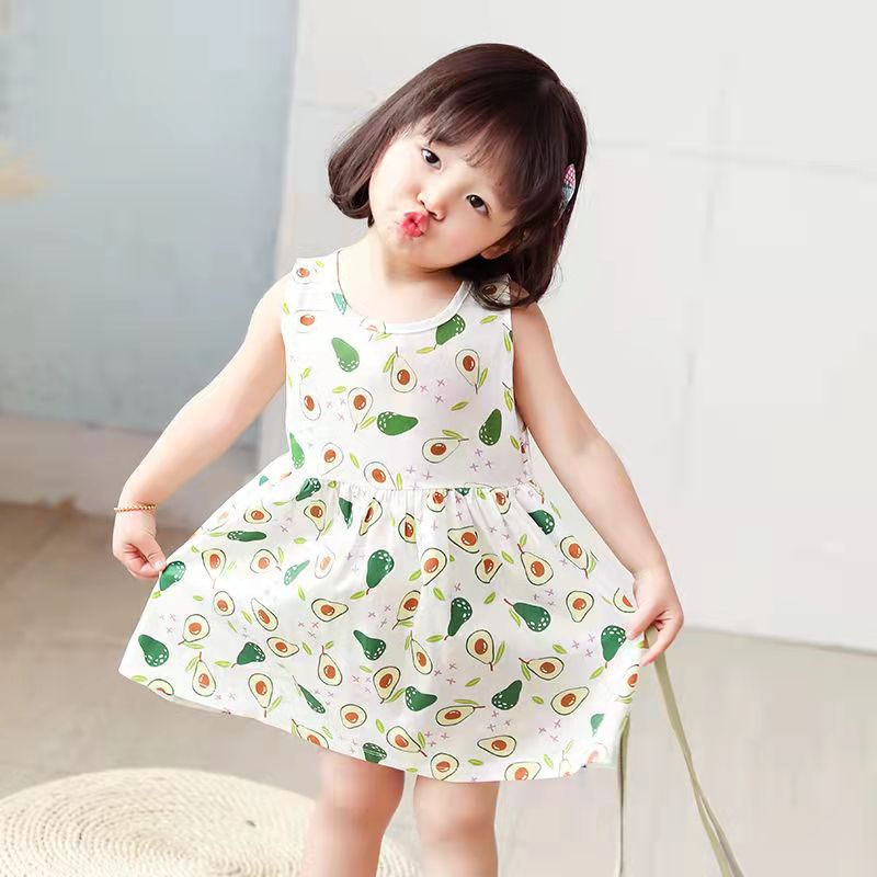 KF CAT Dress Anak Perempuan Import / Printed Dress Anak Cewek /Gaun Anak Bahan Katun Gaya Kasual Untuk Usia 3bulan - 3 tahun-1