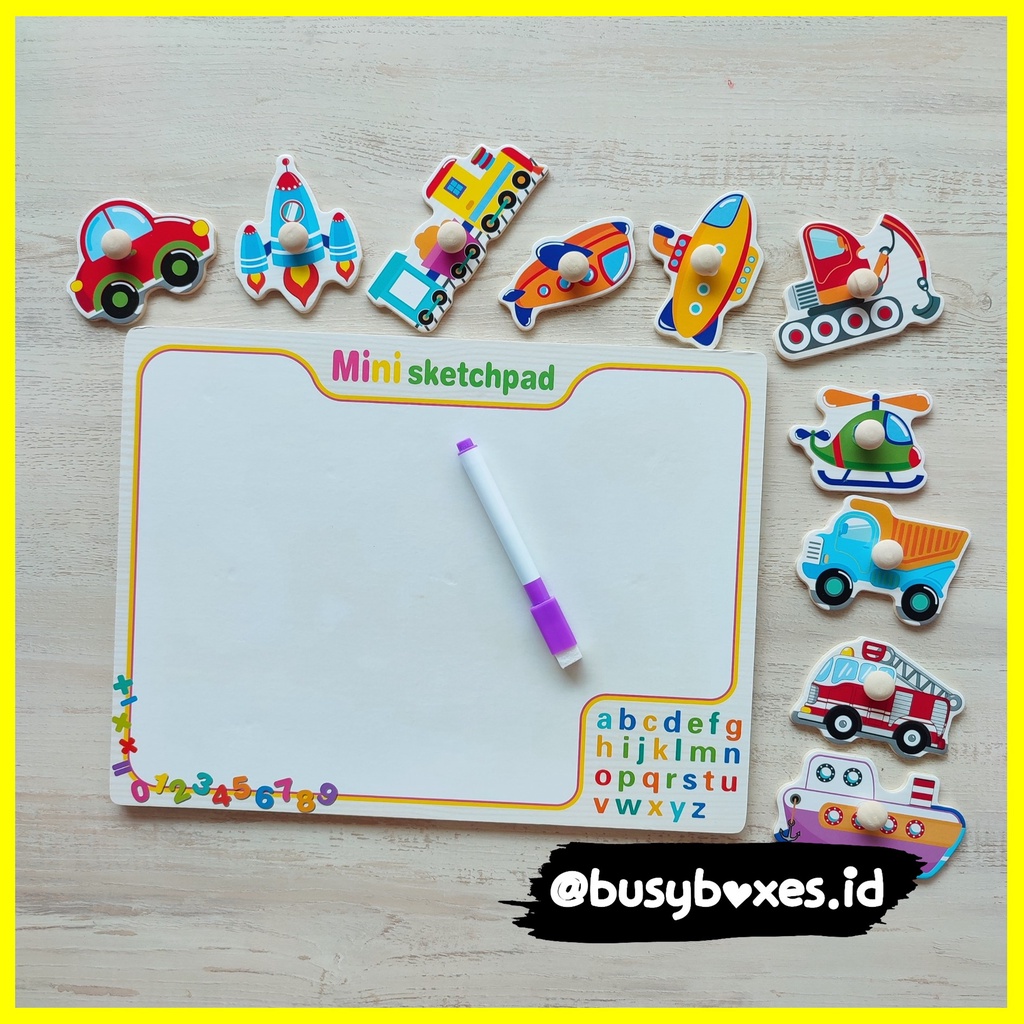 [busyboxes.id] Mainan Edukasi anak 3 tahun Wipe and Clean puzzle kayu spidol wipe and clean - transportasi