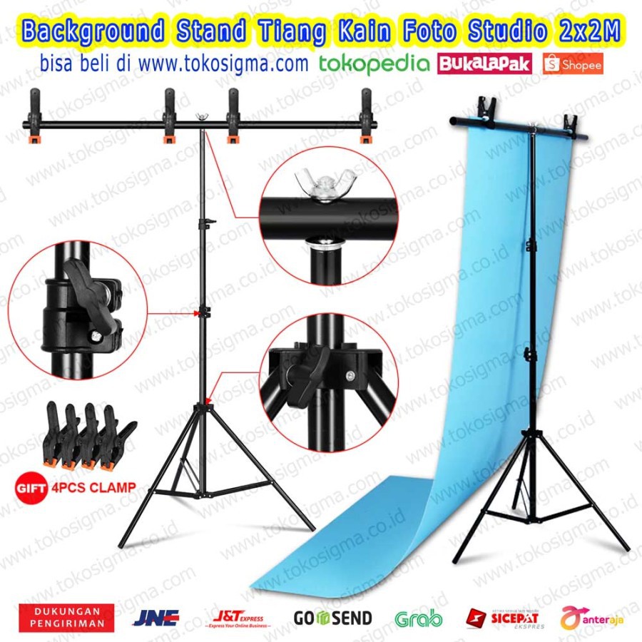 Backgroud 2x2 M T Stand Tripod Tiang Green Screen Backdrop Foto Studio