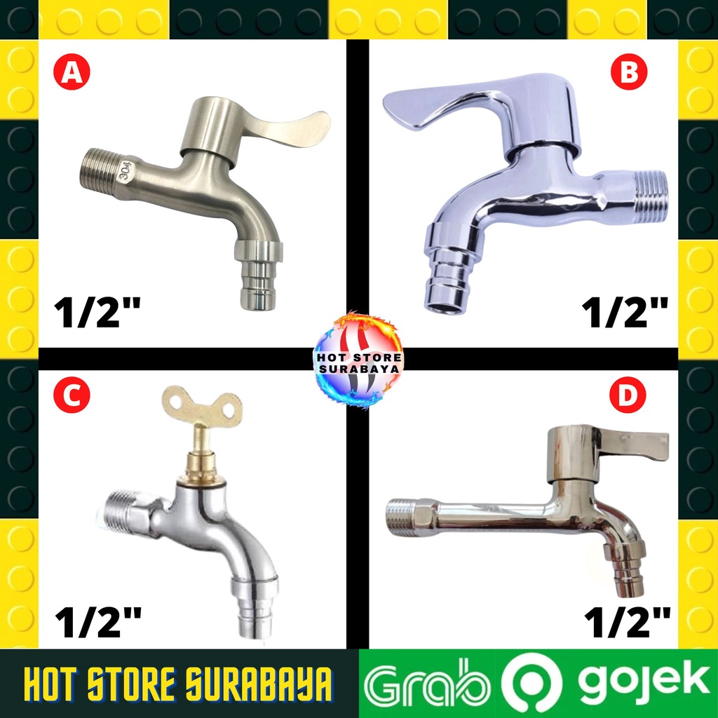 Kran Keran Air Cuci Piring Wastafel Kran Taman Kran Tembok 1/2 3/4 1 2 Inch 3 4 Inch Stainless Steel SS PVC PRR PPR Plastik Kuningan