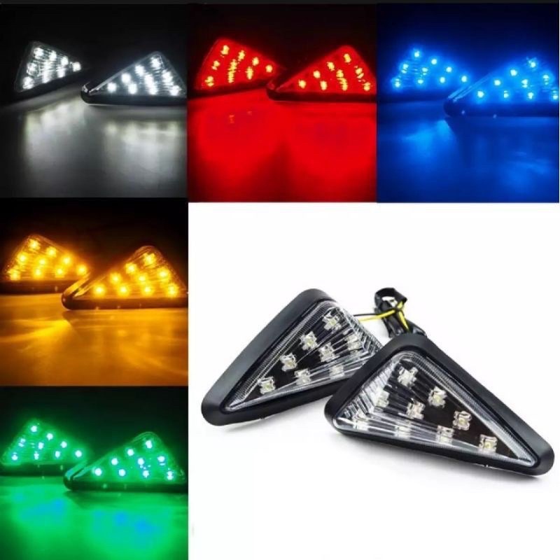 Sen Tempel Lampu Sein Tempel Segitiga LED Universal Buat R15 V2 V3/Cbr150r/Gsx150/Ninja250 Karbu/R25 Sepasang