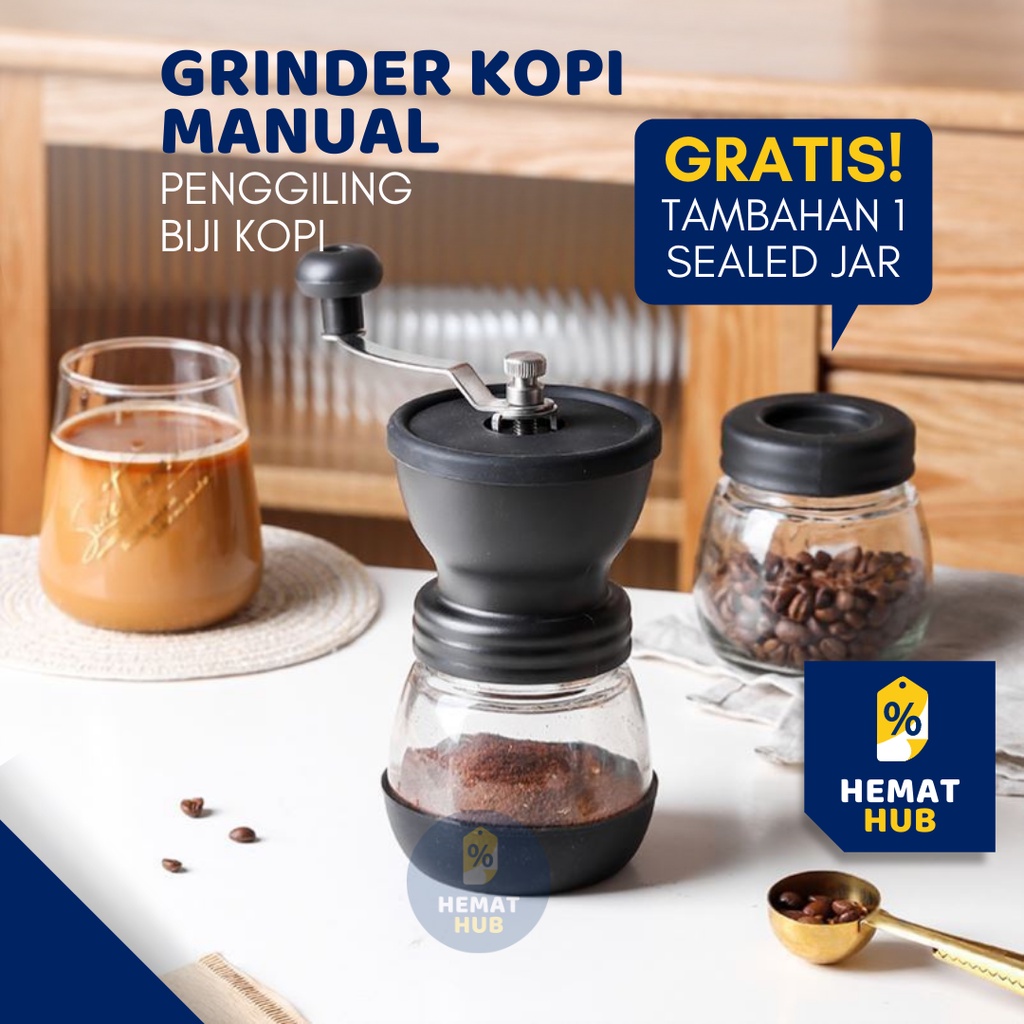 Grinder Kopi Manual Alat Penggiling Biji Coffee Bean Espresso Portable Stainless Steel Free Sealed