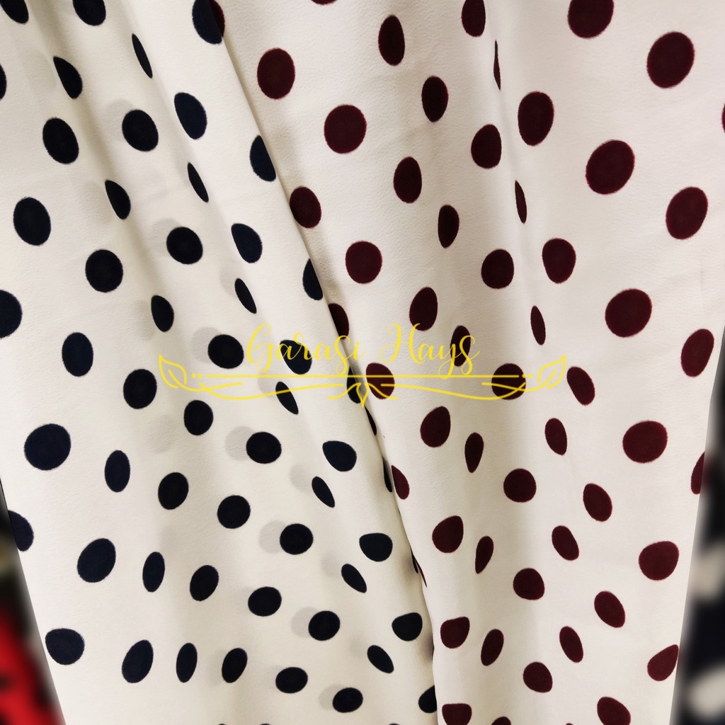 Kain Peach Faille Polkadot Dasar Putih Dot Merah Navy Lebar 120 cm
