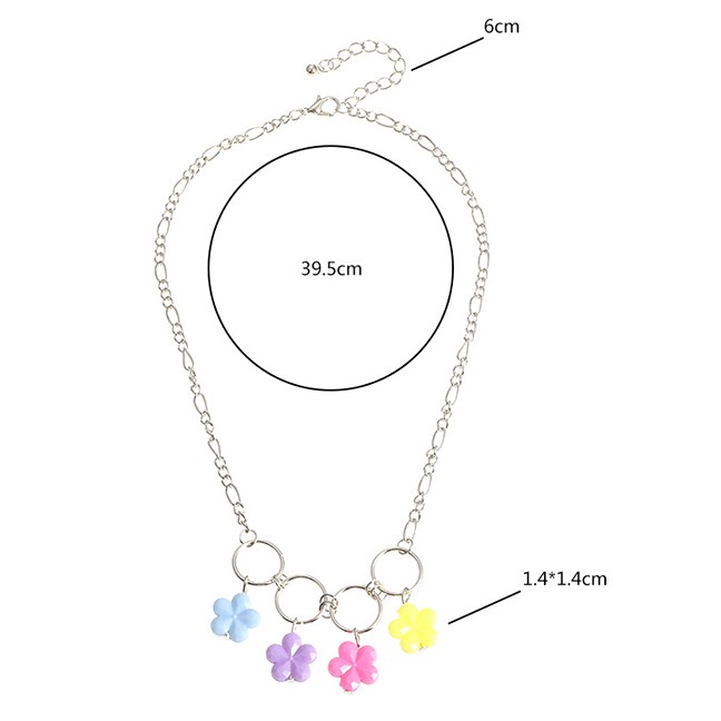 LRC Kalung Wanita Fashion Color Mixing Flower Resin Metal Ring Alloy Necklace k25087(random color)