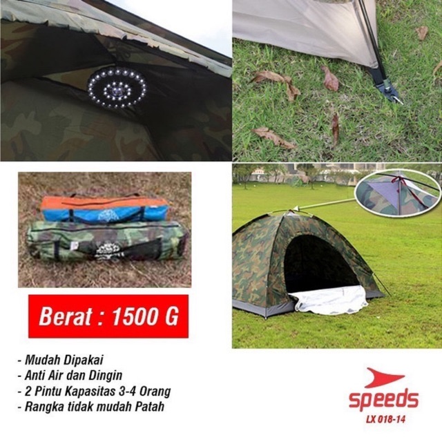 Tenda Camping Kemah Outdoor Army Loreng Kapasitas 4 Orang Otomatis Speeds Lx 018 14 Ori Shopee Indonesia