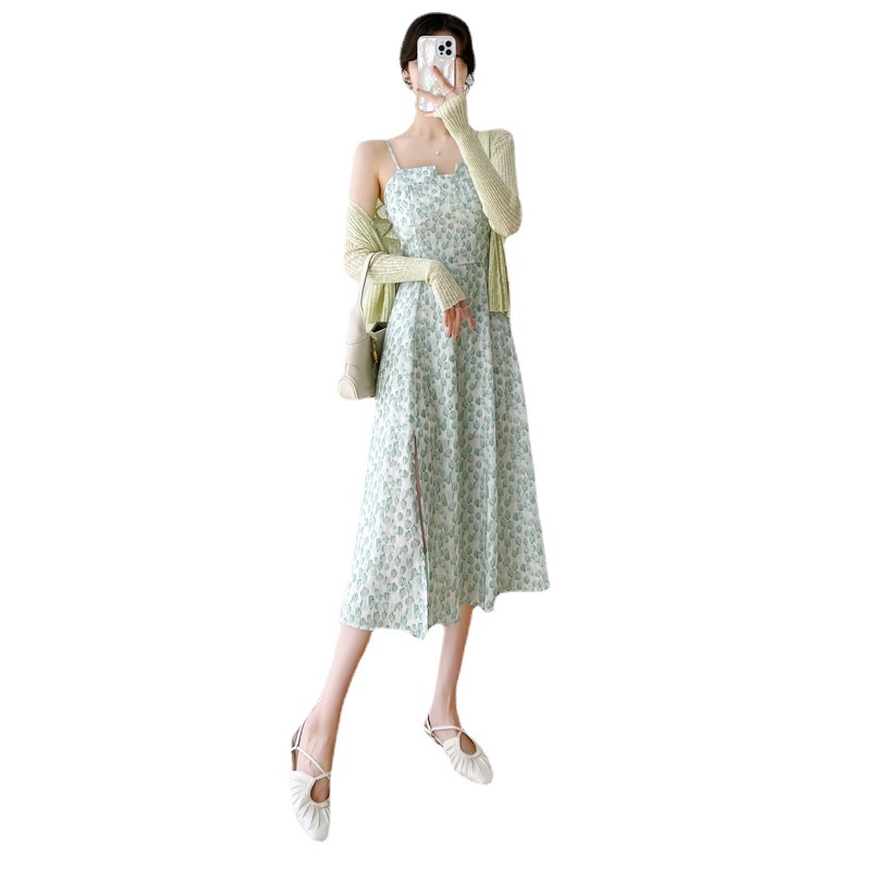 #Sisjuly# Wanita Perancis Temperamen Slim Chiffon Suspender Gaun Wanita Musim Panas Manis Temperamen