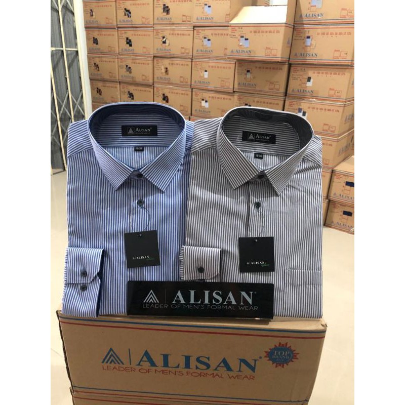 Kemeja Alisan Motif Salur Lengan Panjang Reguler