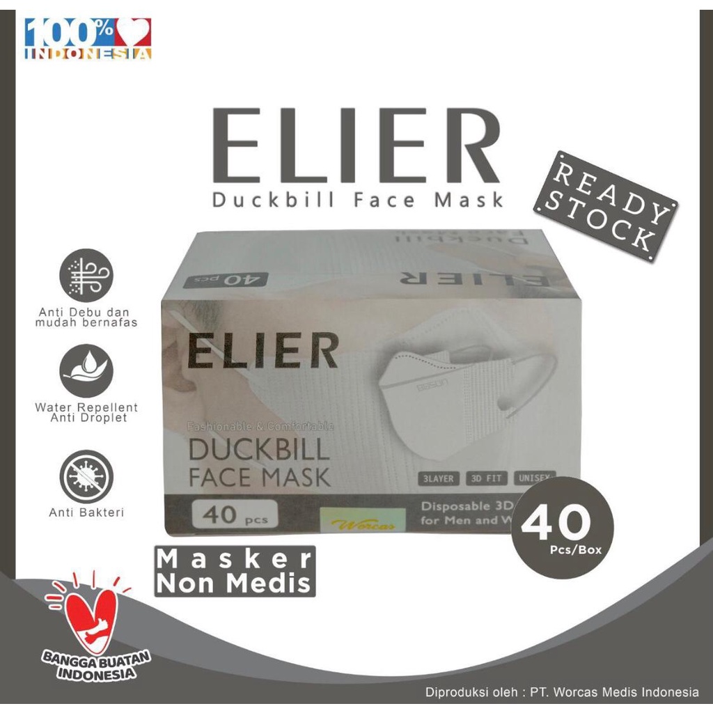 ELIER Masker Duckbill 3Ply isi 40 Pcs - Premium Duckbill Mask