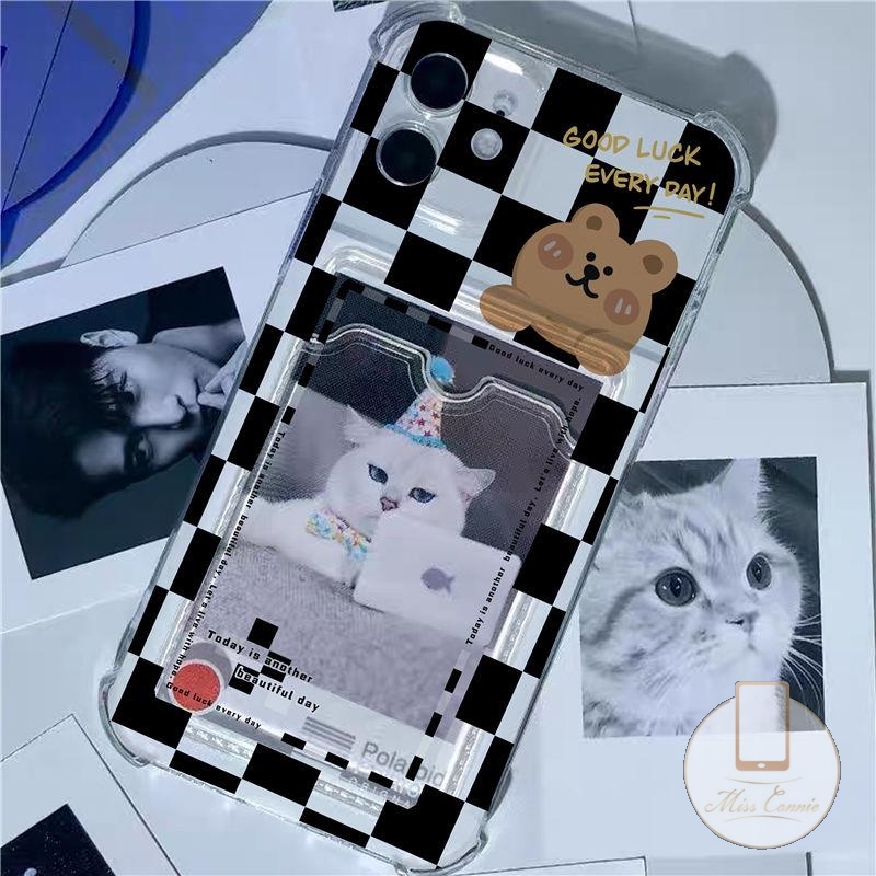 Soft Case Dompet Kartu Transparan Tahan Banting Motif Kartun Beruang Untuk iPhone 7Plus 8Plus 6 6s Plus 11 13 12 14 Pro Max XR 7 8 Plus X XS Max SE 2020