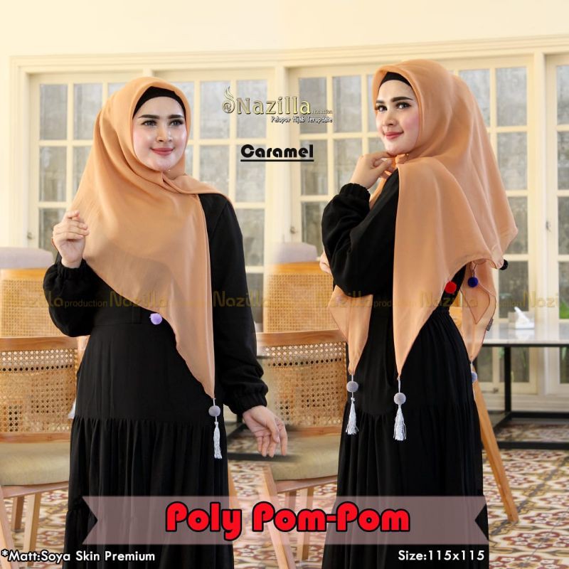 ((RESTOCK))ORIGINAL NAZILLA, jilbab segiempat ,squere poly pompom tassel,  segiempat tassel