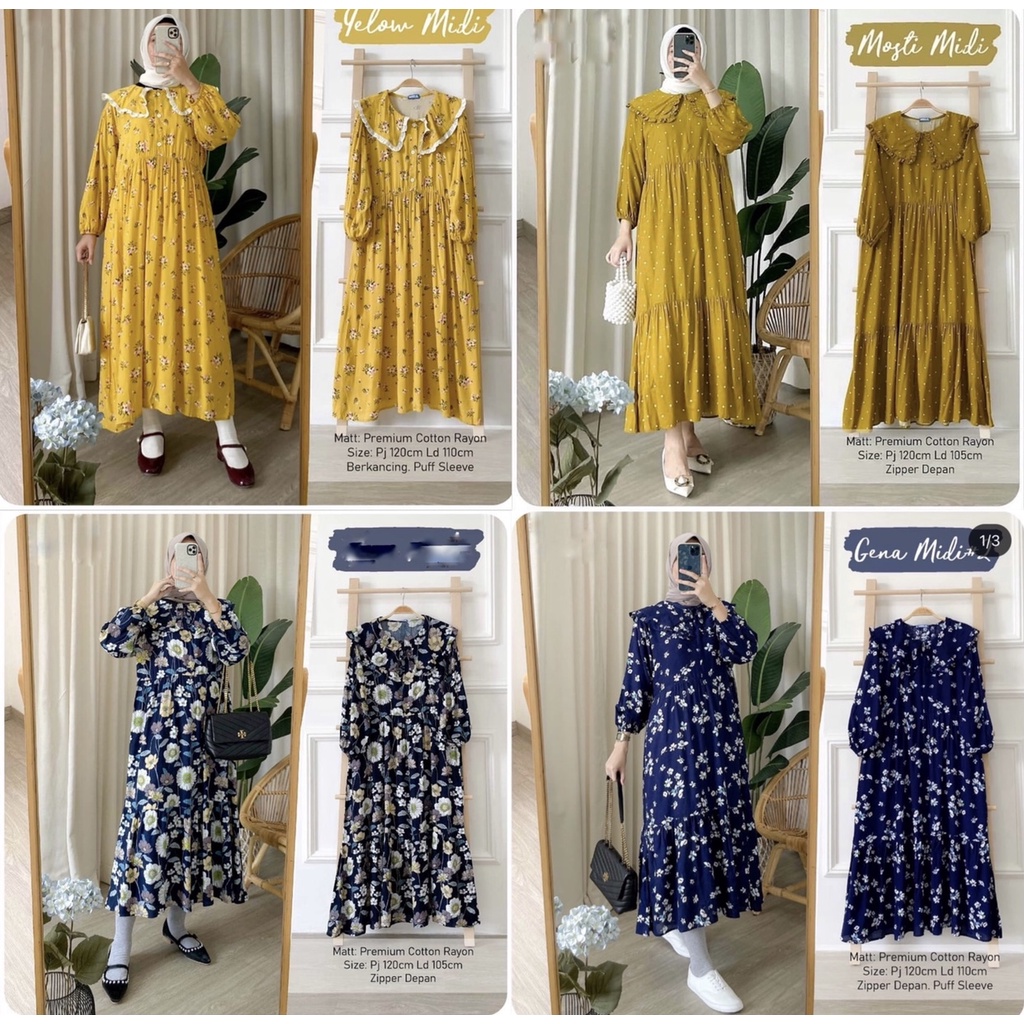 ANETA MIDI DRESS BAJU WANITA VERSI KERAH DRESS KOREA