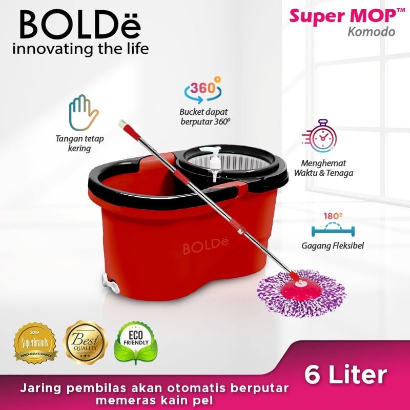 Bolde Super Mop Komodo | Alat Kain Pel Supermop Pelpelan Ember Spin Mop Bolde Original