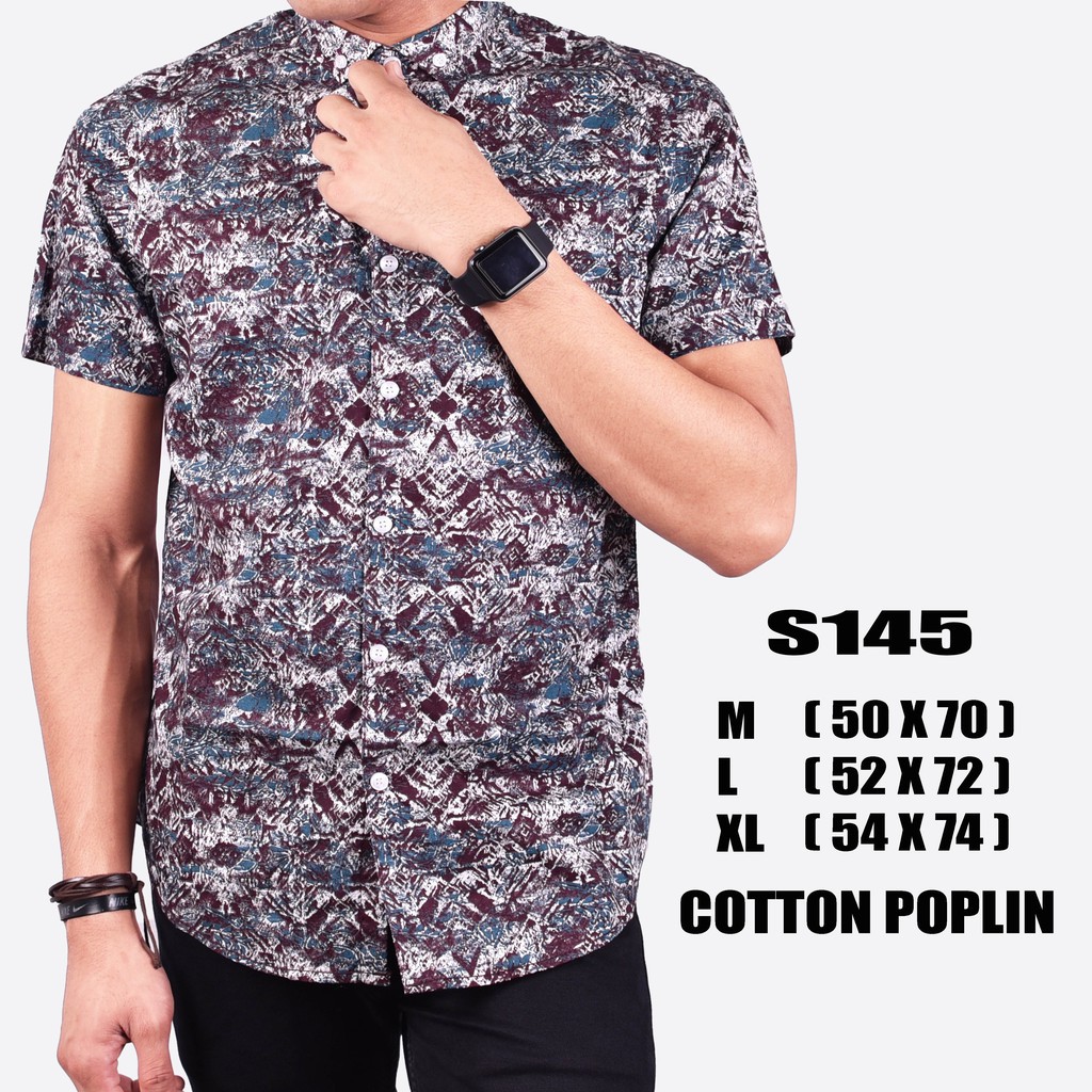 kemeja Batik Pria Cowok Lengan Pendek Abstract Batik Purple Ungu Polos