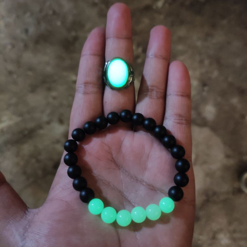 GELANG BATU BLACK FOSFOR (COMBINASI BLACK STONE & FOSFOR) FREE CINCIN BATU FOSFOR (N)