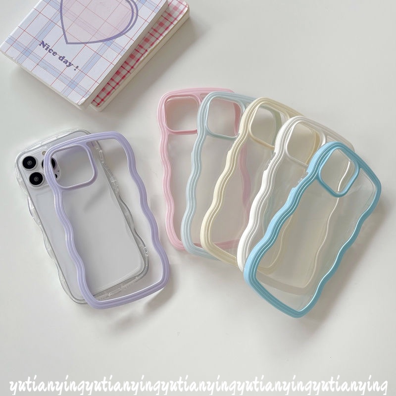 Soft Case TPU Transparan 2 In 1 Frame Gelombang Multi Warna Untuk IPhone 7plus 8plus XR 11 12 13 Pro Max 7 8 XS X