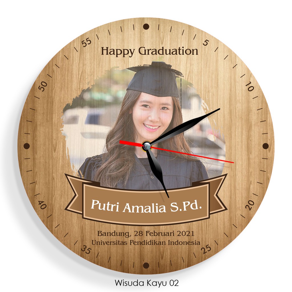 Jam Karakter Bandung - Jam Dinding Custom Hadiah Kado Foto Wisuda Happy Graduation Kayu Bundar