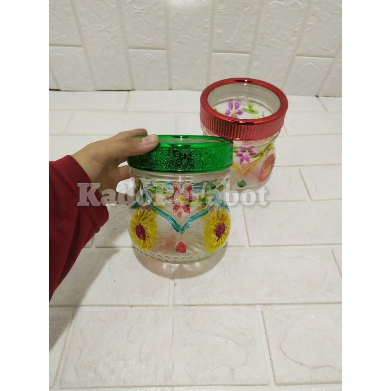 Toples kaca kue motif warna 10x12 - toples kaca kue - toples kue lebaran