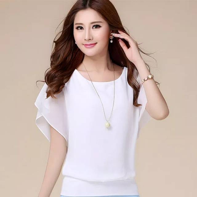 Hot produk blouse sifon model korea wing,biru,merah, putih