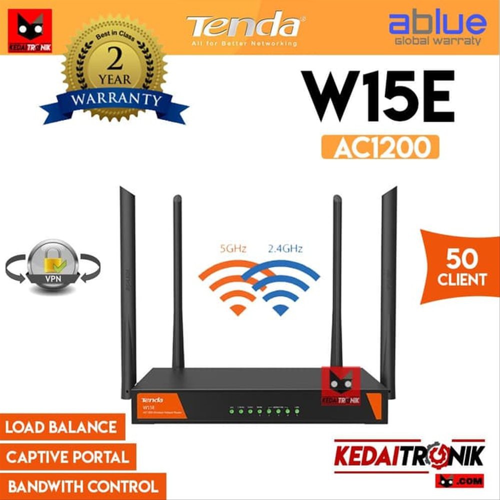 Terbaik TENDA W15E AC1200 Gigabit Wifi Router Repeater Load Balance VPN Portal