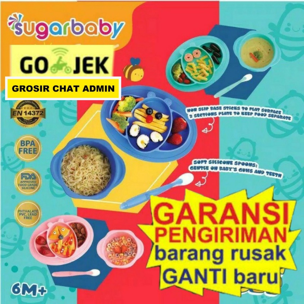 Feeding Set Makan Bayi SUGARBABY Piring Set Mangkok Silicone Wadah makan Bayi Healthy Silicone FEEDING SET ISI 3 ALAT MAKAN BABY SUGARBABY