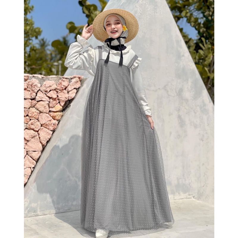 realpict mia overall set tile dot // setelan outer tile // mia overall set tulle // marsha set tile