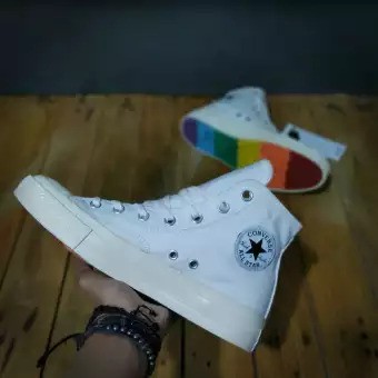 SEPATU CONVERSE WANITA FULL WHITE / PUTIH POLOS LOW RAINBOW MOTIF CHUCK TAYLOR RAINBOW HIGH TINGGI BOOT-1