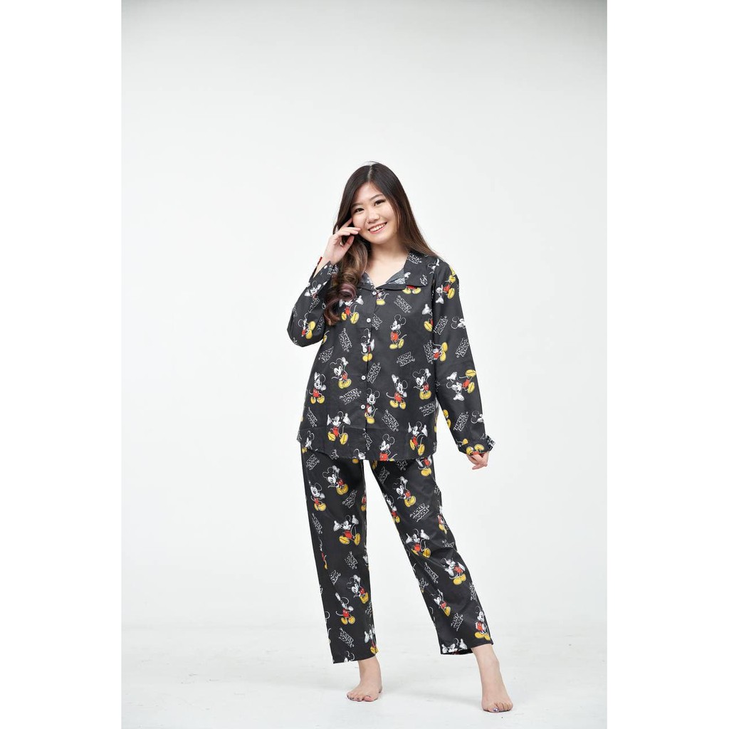Piyama dewasa jumbo karakter Lengan panjang PP XXL-Micky Mouse Black