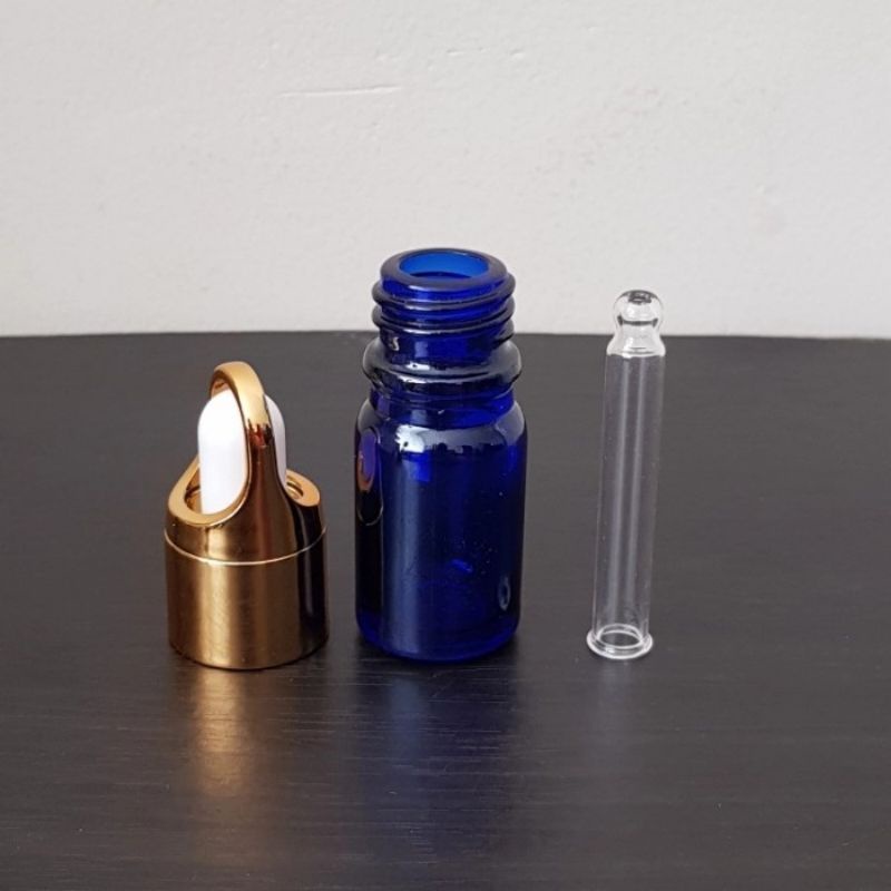 botol kaca pipet 5ml tebal biru ring gold