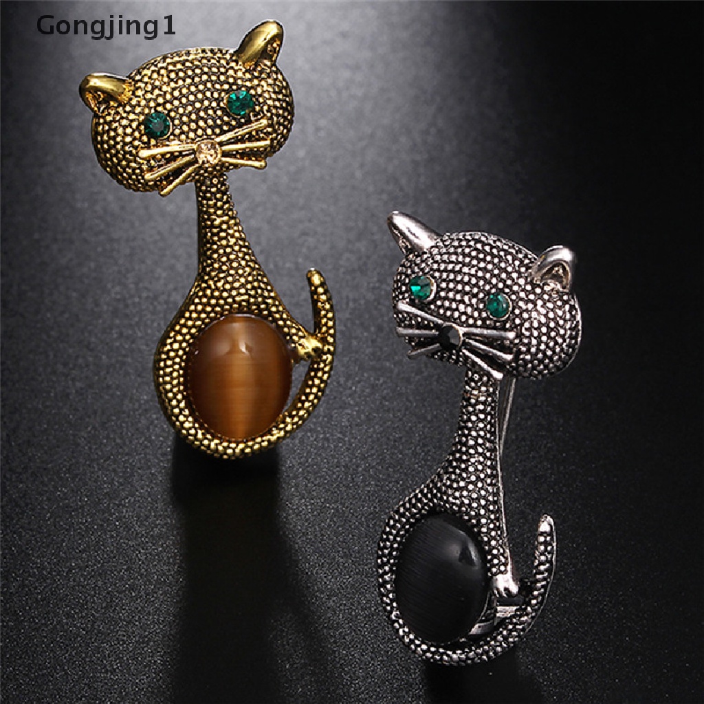 Gongjing1 Bros Pin Wanita Desain Hewan Kucing Hias Batu Opal Untuk Pernikahan